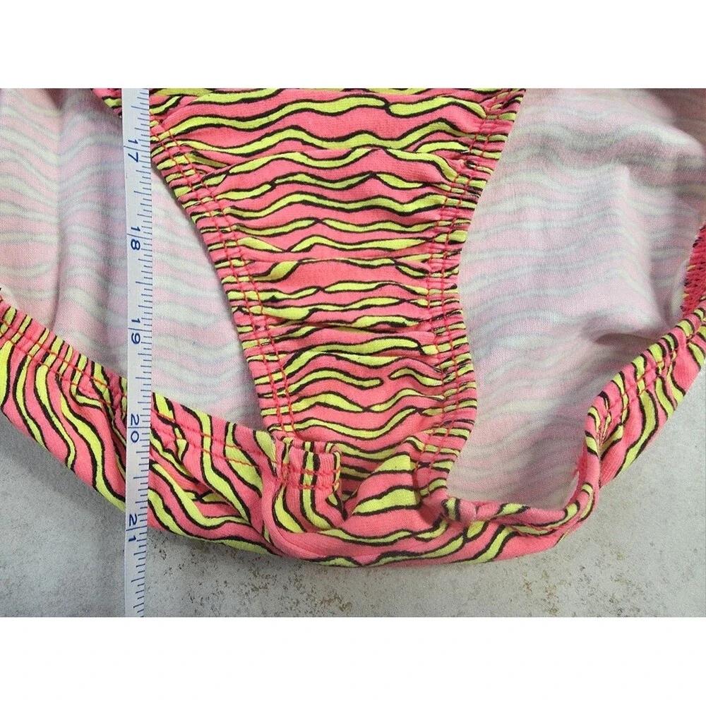 GK Elite VTG 90s Neon Zig Zag Zebra LS Cotton Leotard Bodysuit Pink AXS Adult XS